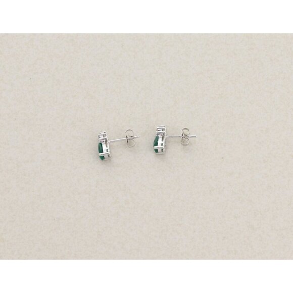 14k White Gold Lab Created Emerald & Diamond Earrings Stud Post Earrings 3/8" - Picture 8 of 9